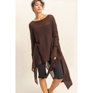 Dark Chocolate High Low Asymmetrical Flowy Oversized Knit Tunic